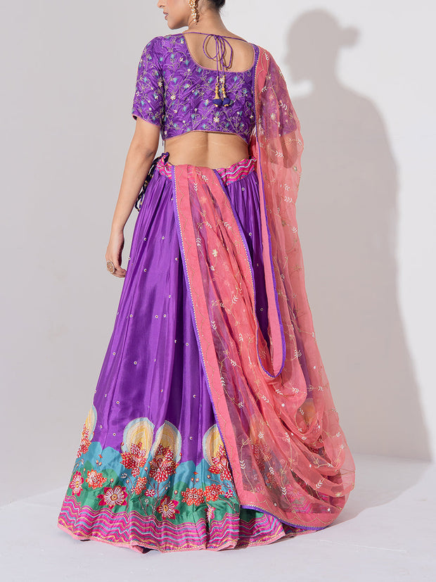 Purple Vasansi Silk Embroidered Lehenga Set