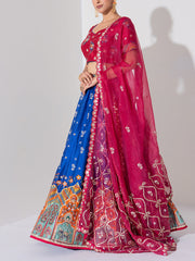 Red and Blue Vasansi Silk Embroidered Lehenga Set
