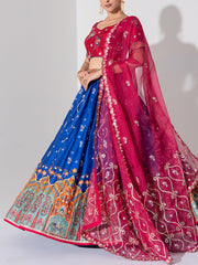 Red and Blue Vasansi Silk Embroidered Lehenga Set