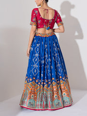 Red and Blue Vasansi Silk Embroidered Lehenga Set