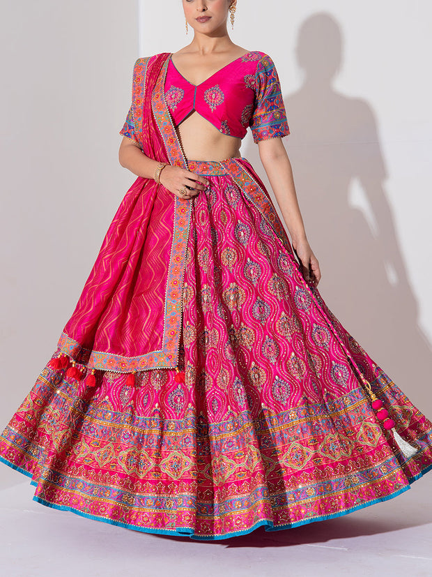 Pink Vasansi Silk Embroidered Lehenga Set