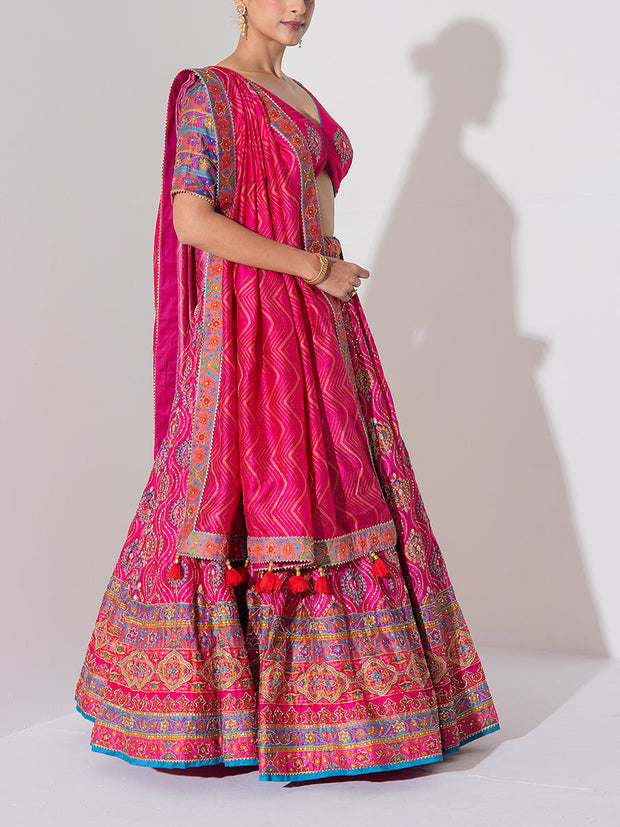 Pink Vasansi Silk Embroidered Lehenga Set