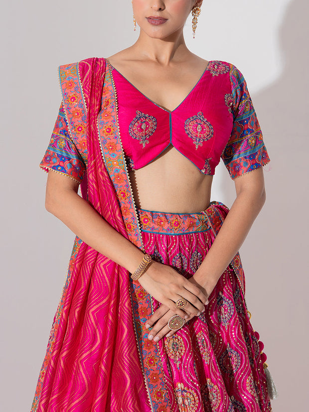 Pink Vasansi Silk Embroidered Lehenga Set
