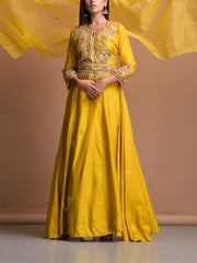 Yellow Modal Silk Gown Set