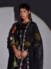 Black Georgette Embroidered Kurta and Skirt Set