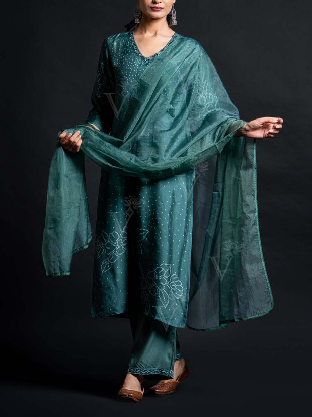 Green Cotton Silk Suit Set