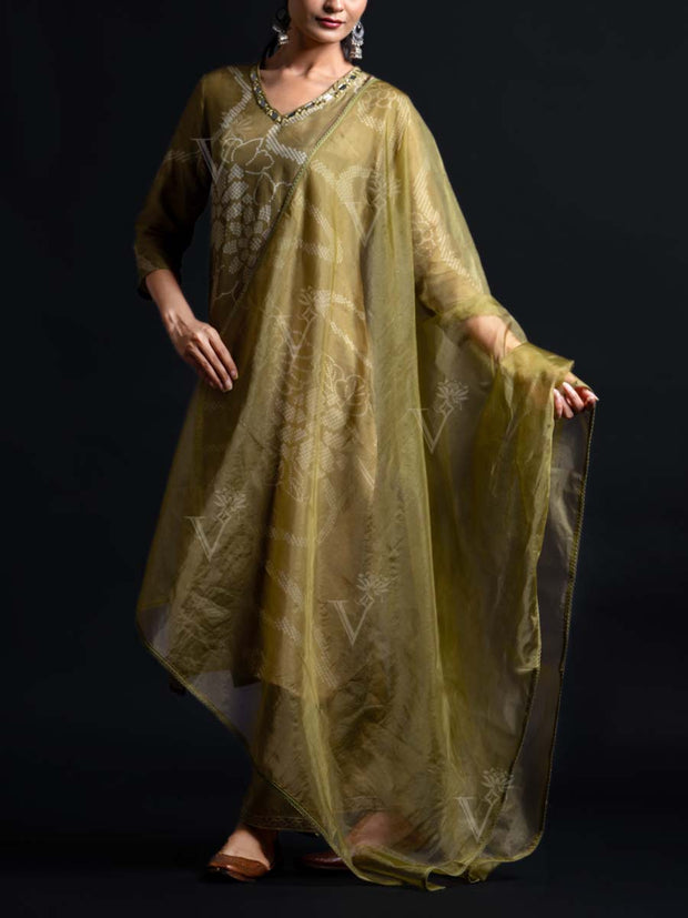 Green Cotton Silk Suit Set