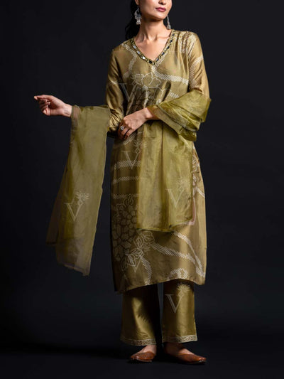 Green Cotton Silk Suit Set