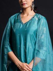 Blue Cotton Silk Suit Set