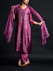 Wine Cotton Silk Suit Set