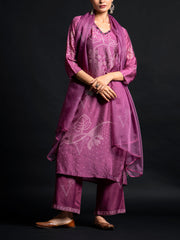 Wine Cotton Silk Suit Set