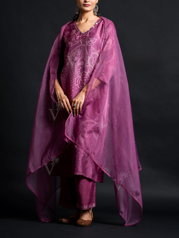 Wine Cotton Silk Suit Set