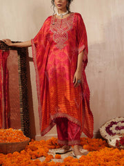 Red Cotton Silk Kaftan Set