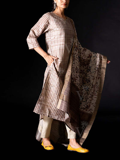 Beige Cotton Silk Suit Set