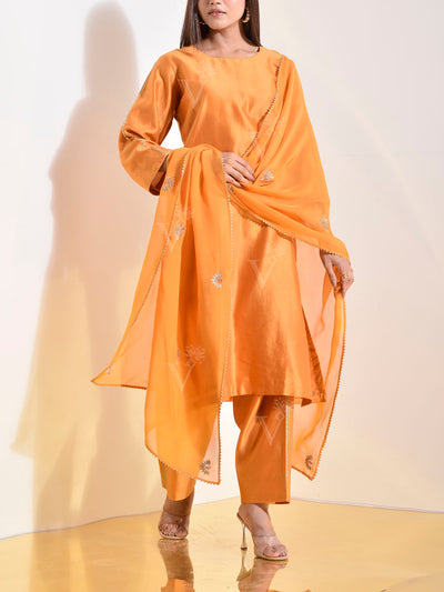 Mustard Chanderi Suit Set