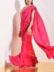 Pink Crepe Pre-Drape Saree