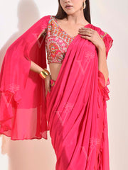 Pink Crepe Pre-Drape Saree