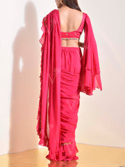 Pink Crepe Pre-Drape Saree