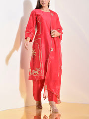 Red Crepe Suit Set