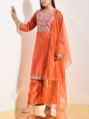 Orange Embroidered Organza Suit Set