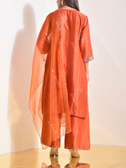 Orange Embroidered Organza Suit Set