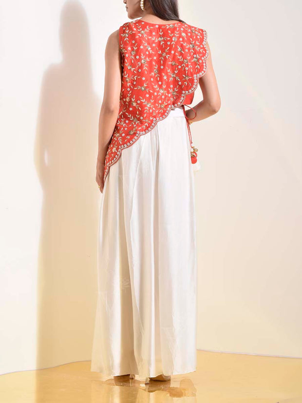 Red Silk Embroidered Top and Skirt Set