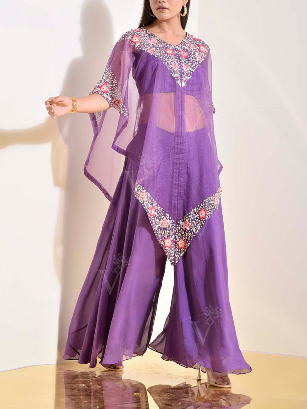 Purple Organza Cape and Palazzo Set