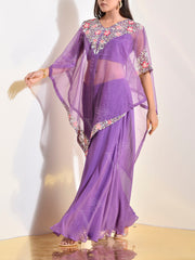 Purple Organza Cape and Palazzo Set