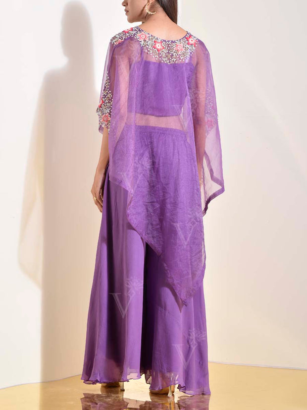 Purple Organza Cape and Palazzo Set