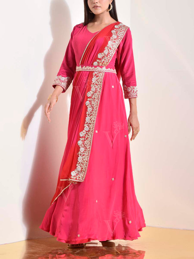 Pink Silk Embroidered Gown