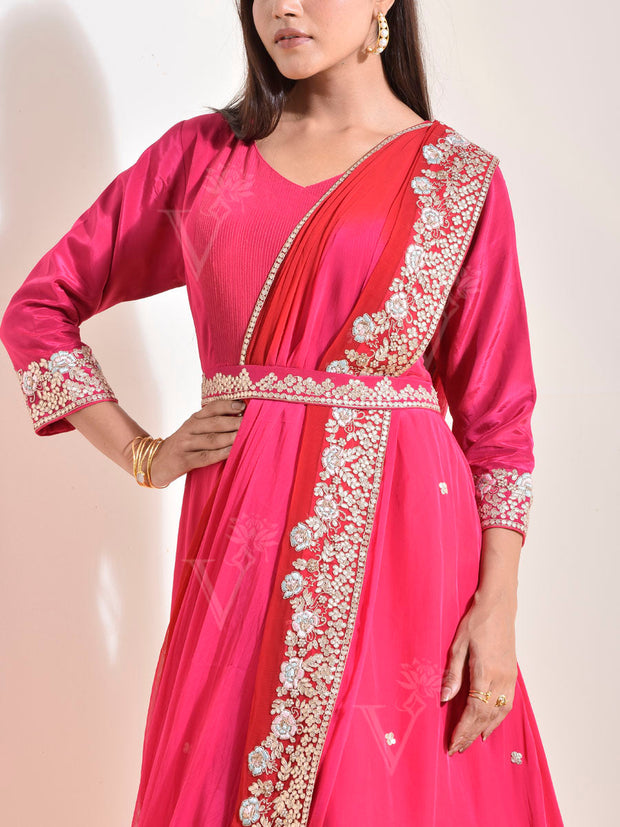 Pink Silk Embroidered Gown