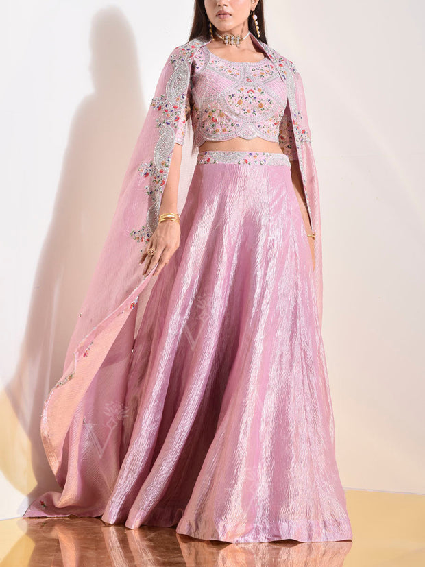 Pink Tusser Silk Lehenga Set