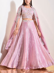 Pink Tusser Silk Lehenga Set