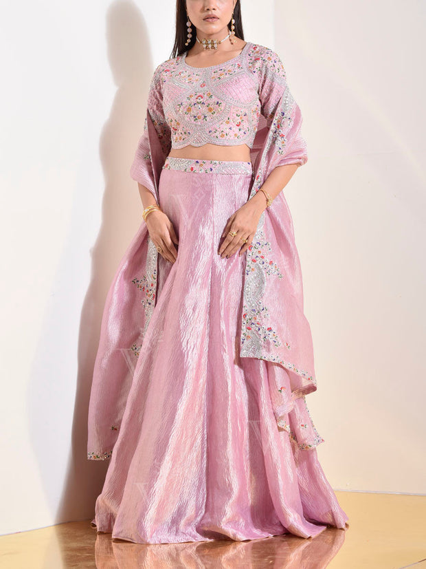 Pink Tusser Silk Lehenga Set