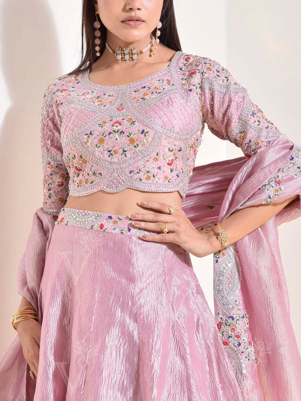 Pink Tusser Silk Lehenga Set