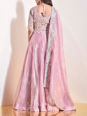 Pink Tusser Silk Lehenga Set