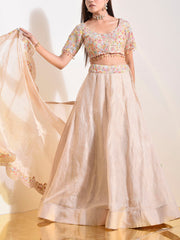 Off White Tusser Lehenga Set