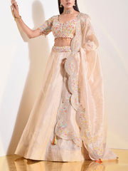 Off White Tusser Lehenga Set