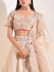 Off White Tusser Lehenga Set