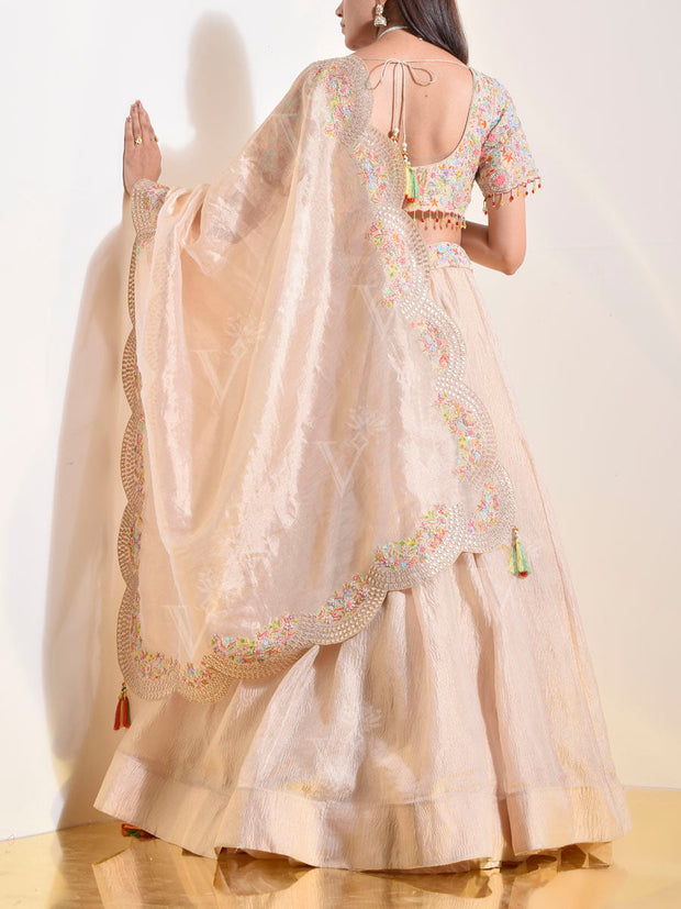 Off White Tusser Lehenga Set