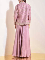 Onion Pink Satin Embroidered Jacket and Skirt Set