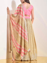 Beige and Pink Silk Lehenga Set