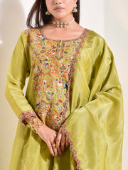 Green Tusser Embroidered Suit Set