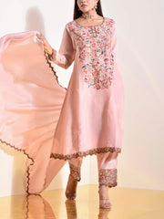 Pink Tusser Embroidered Suit Set