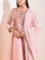 Pink Tusser Embroidered Suit Set