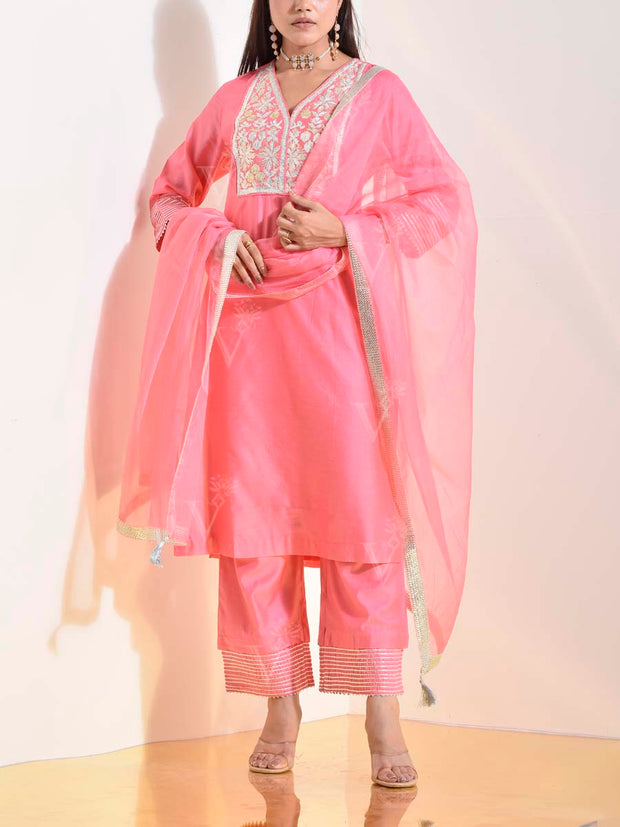 Pink Cotton Silk Suit Set