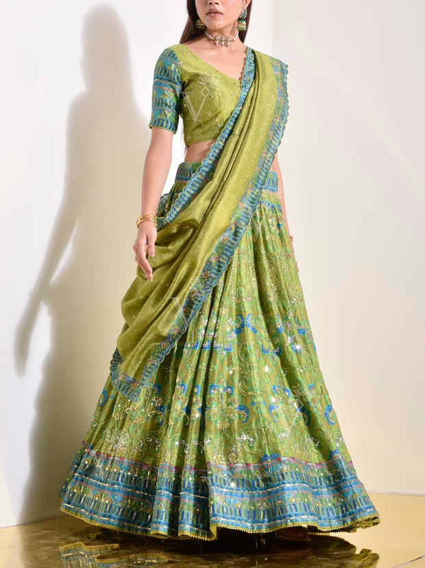 Green Vasansi Silk Lehenga Set