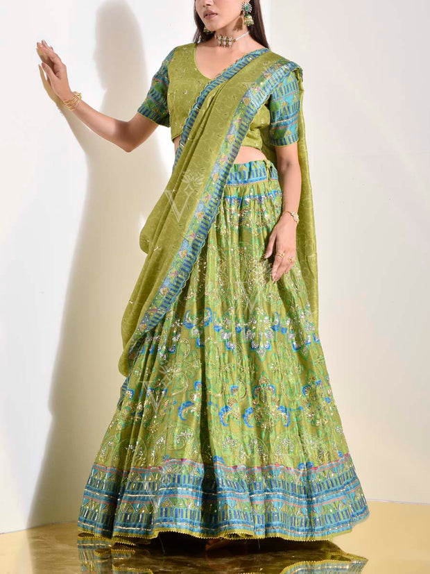 Green Vasansi Silk Lehenga Set