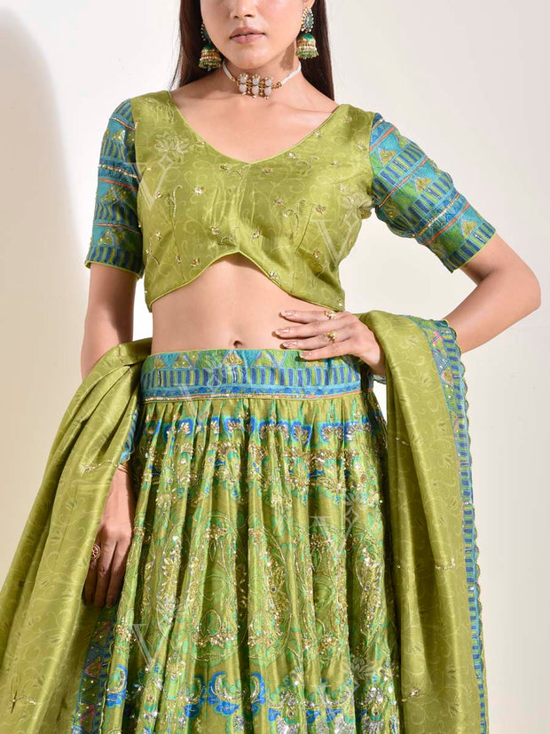 Green Vasansi Silk Lehenga Set