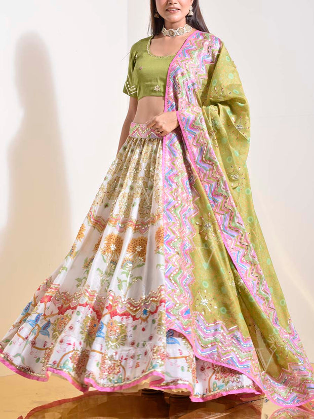 Off White Vasansi Silk Lehenga Set